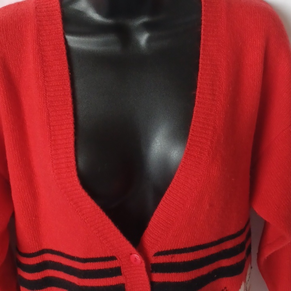 Vtg Rafaella Red Plaid Long Sleeve wool/Angora  Cardigan - Picture 2 of 8